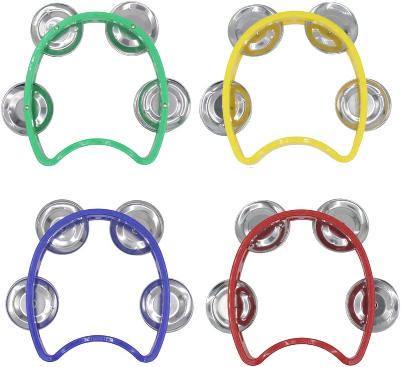 CashBeat 4-Pack Handheld Tambourines with 4 Jingle Bells Each, Mini Plastic Half-Moon Percussion Instruments for Adults, School Music Class, Band and Party - Image 1